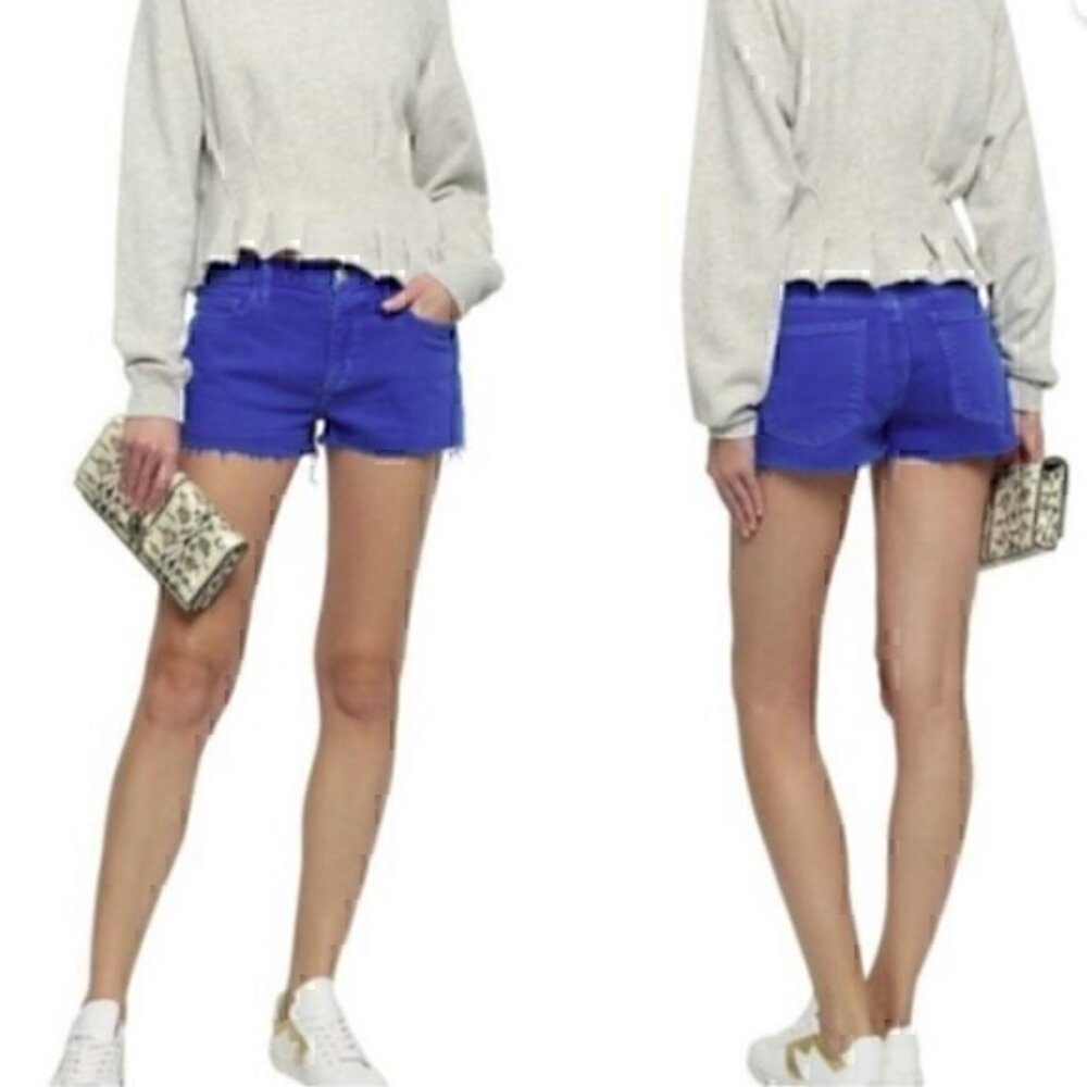 Current/Elliott Frayed Hem Boyfriend Shorts Blue